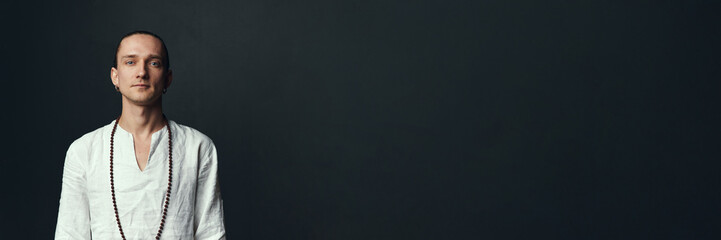 Calm Meditation Portrait with Copy Space Wide Banner