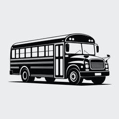 black vector silhouette of a classic school bus with rounded front