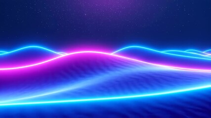 Mesmerizing Neon Dunes Under a Starry Night Sky: A Digital Landscape Journey - Powered by Adobe
