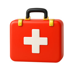 Obraz premium Red first aid kit with white cross symbol for emergency medical supplies transparent background
