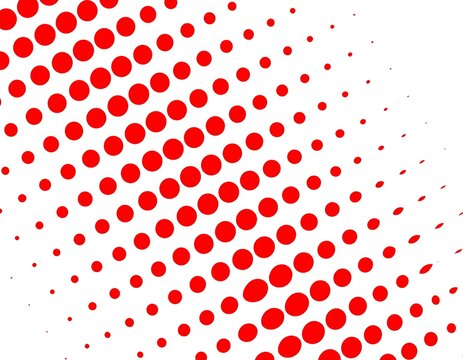 Red circles fade from large to small, creating a curved, dotted pattern on a white background