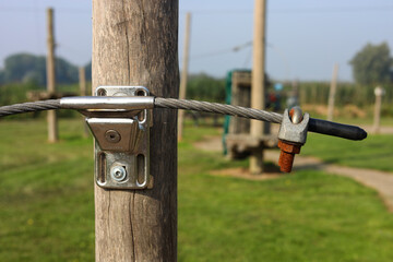 Cable end of a climbing safety system, cable, safety, climbing, climbing sport, climbing course, zipline