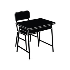 Fototapeta premium black vector silhouette of a classic school desk with attached chair, rectangular desktop with slightly angled surface
