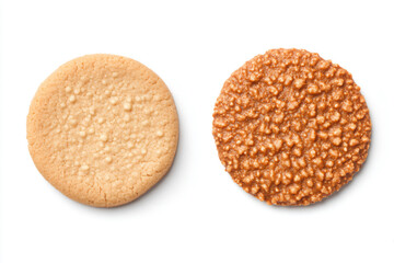 two cookies are shown on a white surface