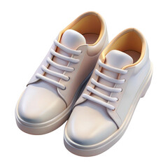 3d white sneakers with yellow accents isolated on transparent background