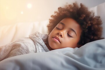 Little girl sleeping peacefully in bed on a sunny morning, enjoying a restful slumber