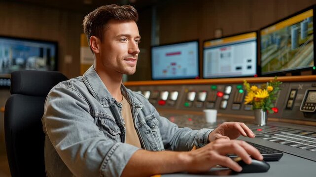 Centralized AI Control Hub Managing Cross Border Operations with Technology, Teamwork, and Focused Operator in Modern Workspace Console
