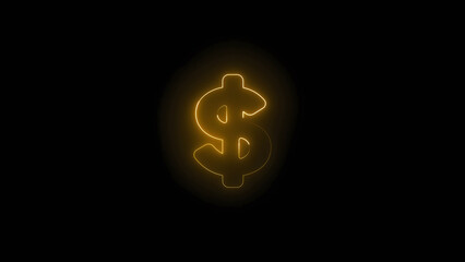 Luminous golden yellow dollar sign with a vibrant neon glow effect isolated against a pure black background for financial concepts. Comp-1_00039.jpg