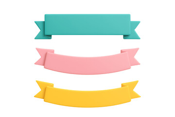 Set of three colorful ribbon banners for decorative text and titles transparent background