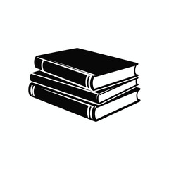  black vector silhouette of a neat stack of three hardcover books in different sizes
