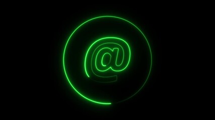 Neon green at symbol glowing in concentric circles on black background digital animation abstract - Powered by Adobe