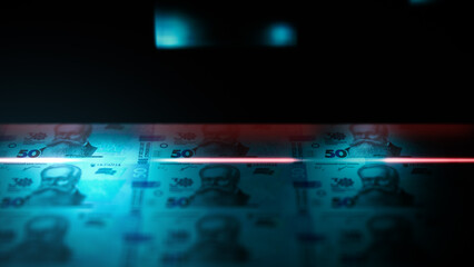 A Printing Press of Fifty Ukrainian hryvnia bills