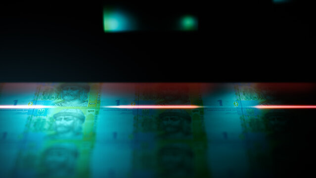 A Printing Press of One Ukrainian hryvnia bills - Powered by Adobe