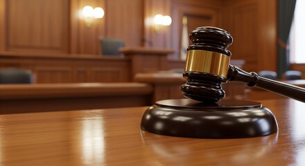 Justice Delivered: A close-up shot captures a gavel resting on a wooden surface within a court room, symbolizing the fairness and the impartial nature of legal proceedings. 