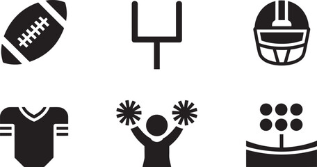 American Football Game Black Silhouette Vector Icon Set on Transparent Background for Sport © lok0077