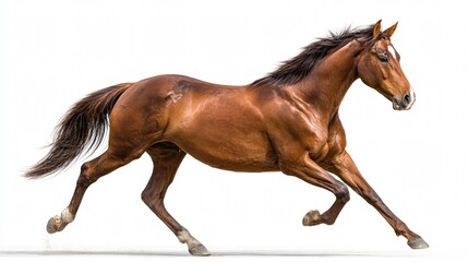 Naklejka premium Elegant Running Brown Horse on White Background