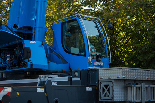 Faak Am See, Austria - August 09, 2025: Blue truck cab parked near Lake Faak during Mission Teddy Bear 1.4 event, showcasing vibrant colors and natural surroundings