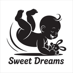 Happy Baby Silhouette:  Playful, Sweet Dreams Design, Vector Illustration