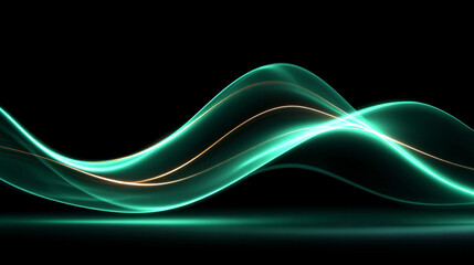 Green glowing light streaks and neon laser speed lines blur across a night road, creating curved wave motion effects with futuristic, energetic, and dynamic visual flow.