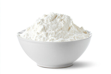 a bowl of flour on a white surface