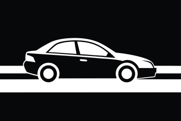 Obraz premium Black and white minimalist illustration of a sedan car on a road