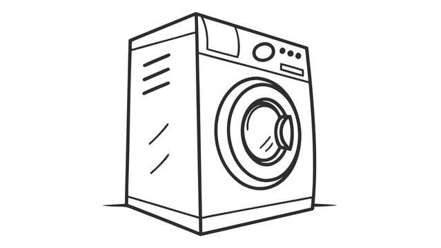 A simple line drawing of a front loading washing machine with a circular door and control panel on top