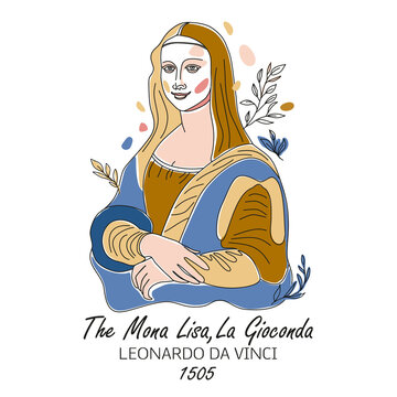 Interpretation of Mona Lisa, famous painting by Leonardo da Vinci. Vector Illustration icon.