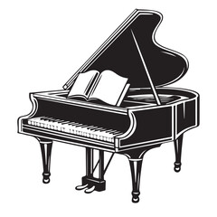 Black grand piano sketch art on white background.