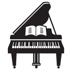 Black grand piano sketch art on white background.