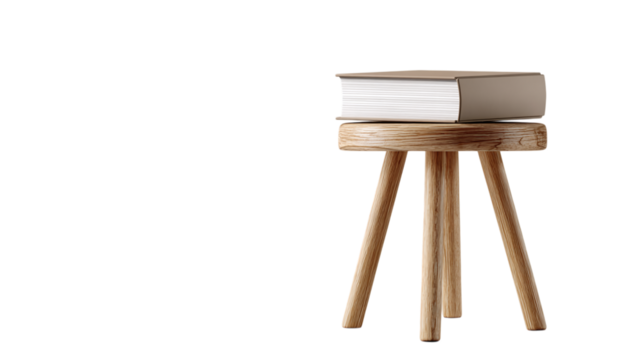 Hardcover book mockup on a wooden stool - isolated on transparent background