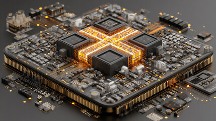 3D illustration of central computer processors (CPU) concept, symbolizing high performance computing, digital technology, and advanced electronic hardware systems.