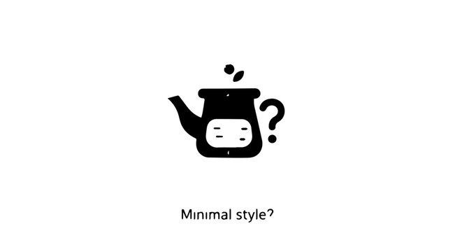 Minimalist black teapot icon with a question mark handle and an abstract face.