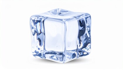 Realistic transparent ice cube PNG, glossy frozen texture with light reflections, isolated for beverage and advertising projects.