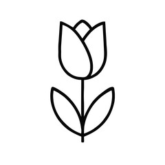 Simple minimalist outline drawing of tulip flower with stem and leaves