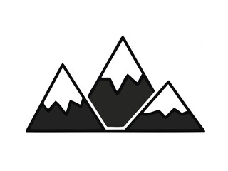 Three Black Mountains Peaks with White Snowy Tops on Isolated Background