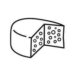 Swiss Cheese Wedge Outlined with Holes on White Background