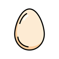 Whole Single Egg Isolated on White Background, Cream Color with Black Outline
