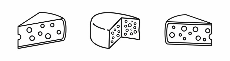 Three Cheese Wedge Icons with Holes Displayed in Black and White