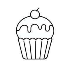 Outlined cupcake with frosting and cherry on top against a white background