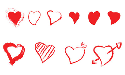 Red Hand Drawn Heart Vector Set for Valentine’s Day