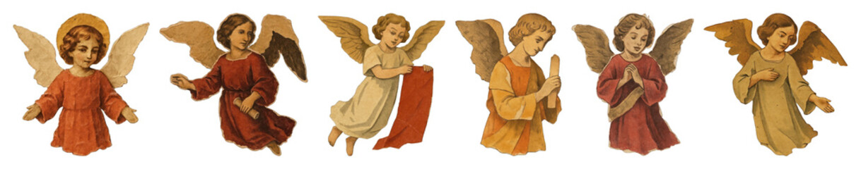 Obraz premium PNG Vintage angel illustrations collection, element set on transparent background