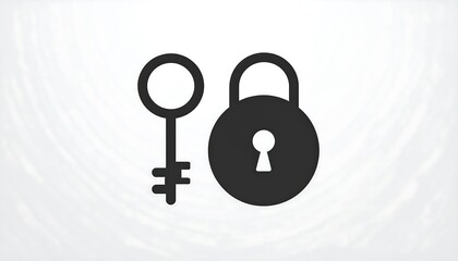 A simple, black silhouette of a key and padlock against a light background.