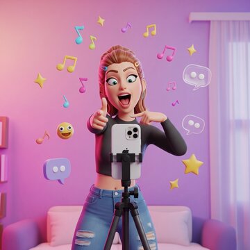 Female Lipsync Content Creator Filming a Video for Social Media