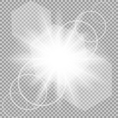 White glowing light explosive burst. New Year illustration for decoration cooling effect with ray glitter. Bright star. Transparent glitter gradient, unforgettable shine. Glare texture.
