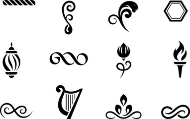 Naklejka premium Elegant Black and White Flourishes: Ornate Design Elements for Logos and Branding