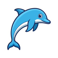 Fototapeta premium Cartoon Dolphin Vector Illustration, Cute Smiling Sea Animal Icon for Logo, Sticker, Kids Design, Mascot, Emoji, Graphic Clipart