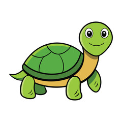 Cartoon turtle illustration, cute green reptile animal character for kids, mascot logo design, zoo, nature, pet, and education projects