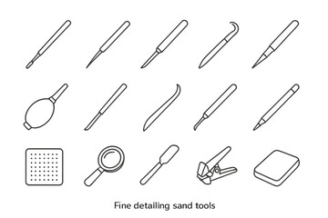 Naklejka premium Line Style Detailing Tools. Line style icons of fine detailing sand tools: micro brush, angled pick, scratch needle, chisel tip,