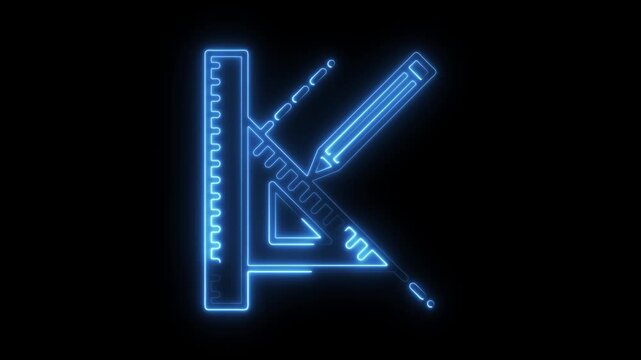 Neon Blue Drawing Tools Forming Letter K Creative Design Concept Abstract Geometric Shape