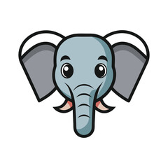Cartoon elephant head illustration, cute wild animal mascot logo design for kids, zoo, safari, jungle, pet, and education projects